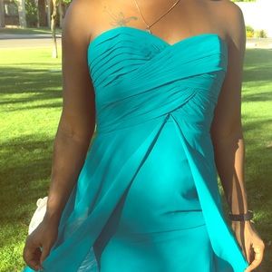 Teal strapless David's Bridal gown